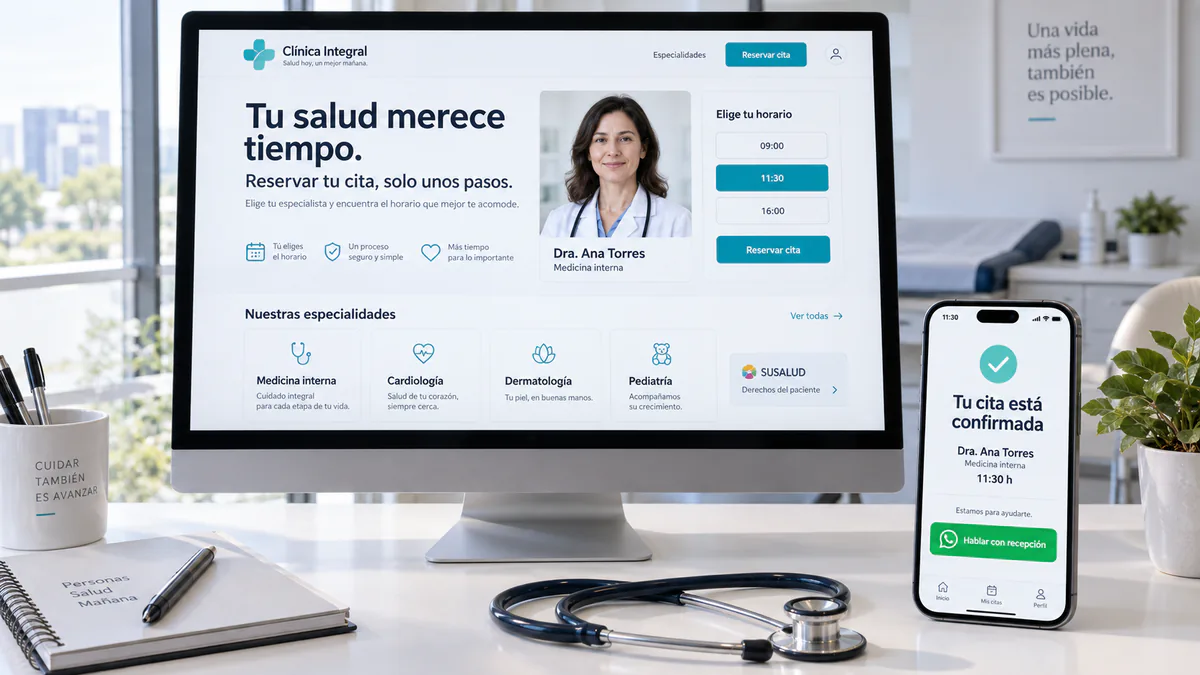 Ejemplo conceptual de arquitectura y diseño web para clínicas y centros médicos diseñada por Josfer